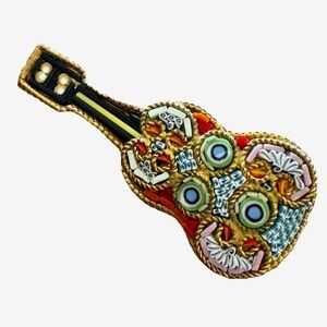 Vintage Micro Mosaic Brooch Pin Gold Tone Pin Instrument Italian